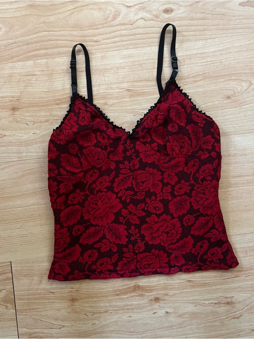 y2k vintage black and red lace cami bustier made in the USA - Picture 2 of 7